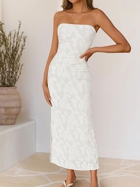 Strapless White Lace wedding Dress